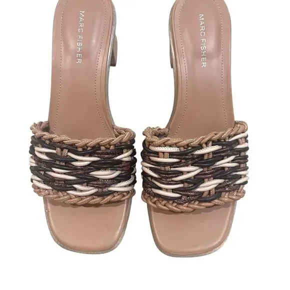 Marc Fisher Shoes Womens Size 8M Brown Alane Woven Block Heel Slide Sandals - Picture 6 of 9